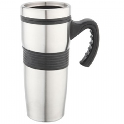16OZ dual-wall steel water bottle with AS handle and silicone non-slip sleeve
